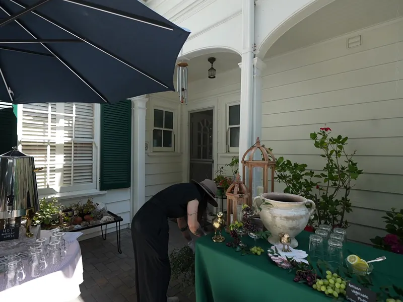 Beverage station set in the garden for a Sunnyvale afternoon party