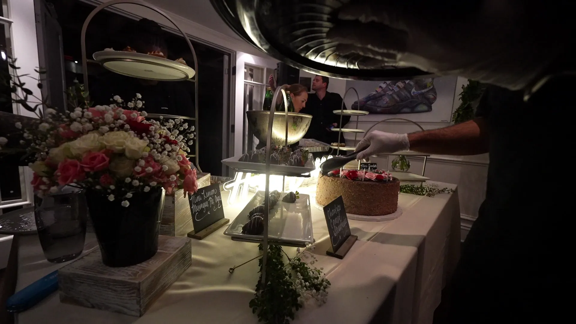 Dessert display of tiered sweets styled for a Saratoga reception